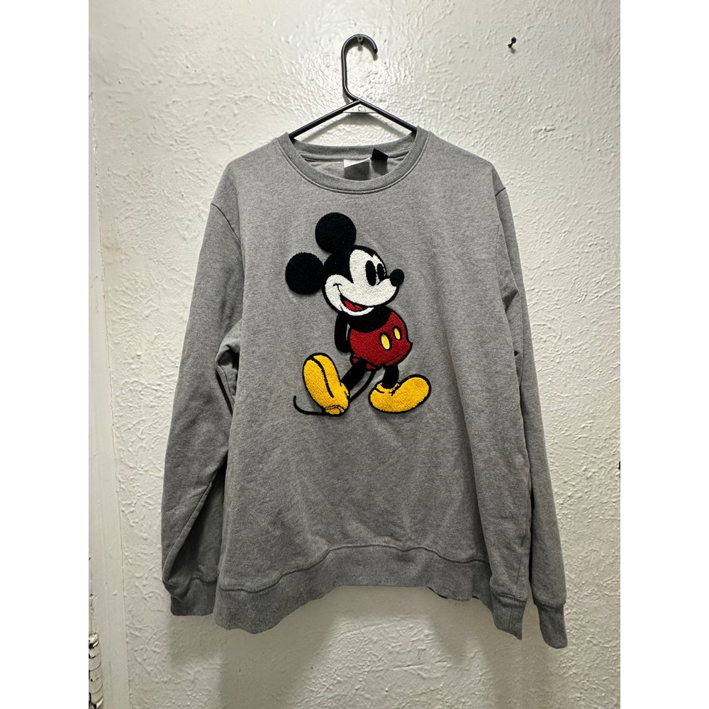 Disney Mickey Mouse Crewneck Sweatshirt Gray XXL Embroidered Classic Character